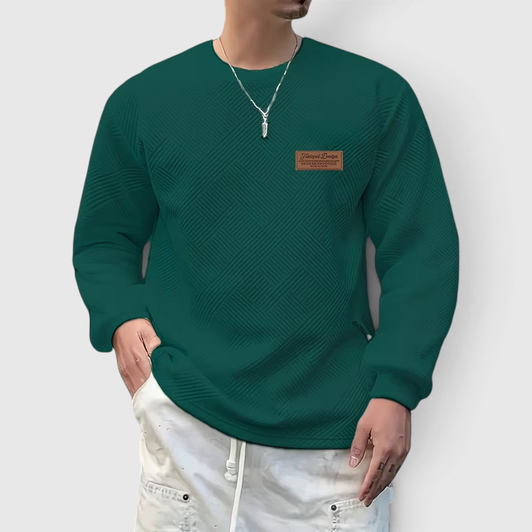 Men's fashion statement: jacquard crew neck long sleeve sweatshirt for modern autumn looks.