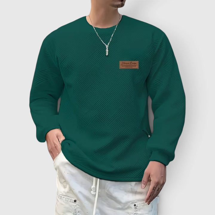Men's fashion statement: jacquard crew neck long sleeve sweatshirt for modern autumn looks.