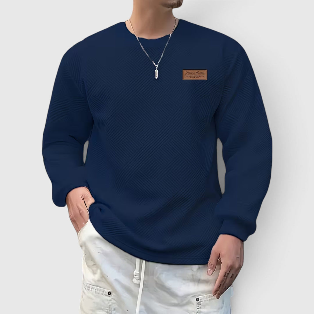 Soft men's jacquard crew neck long sleeve sweater, great for casual spring and autumn.