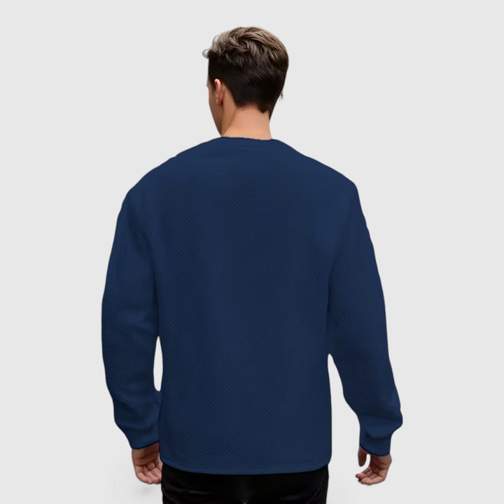 Durable men's casual jacquard crew neck long sleeve pullover, perfect for active lifestyle.