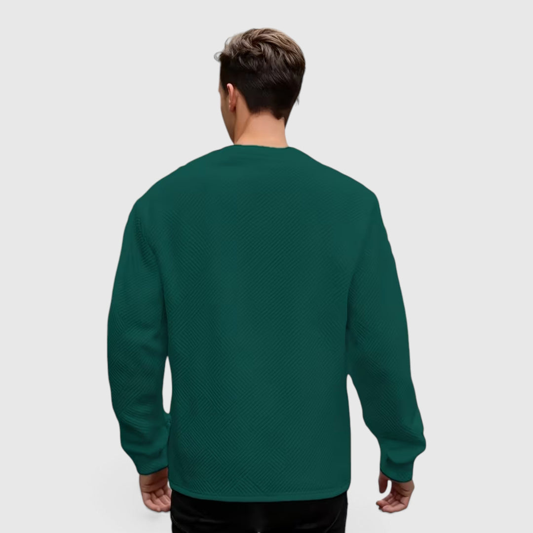 Men's stylish jacquard crew neck long sleeve sweatshirt, a versatile top for men's fashion.