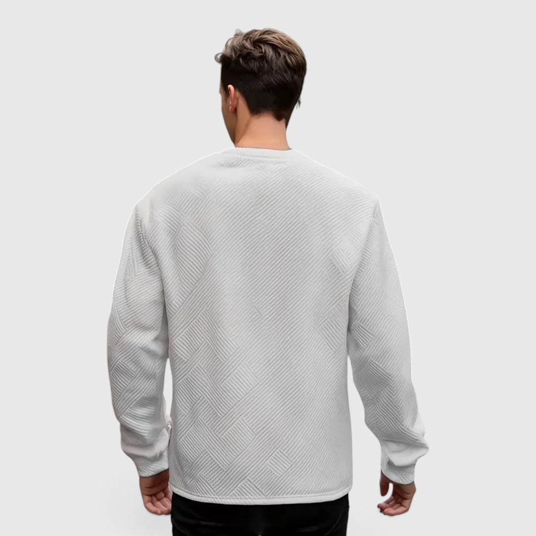 Versatile men's casual sweater, jacquard crew neck and long sleeve, ideal for spring.