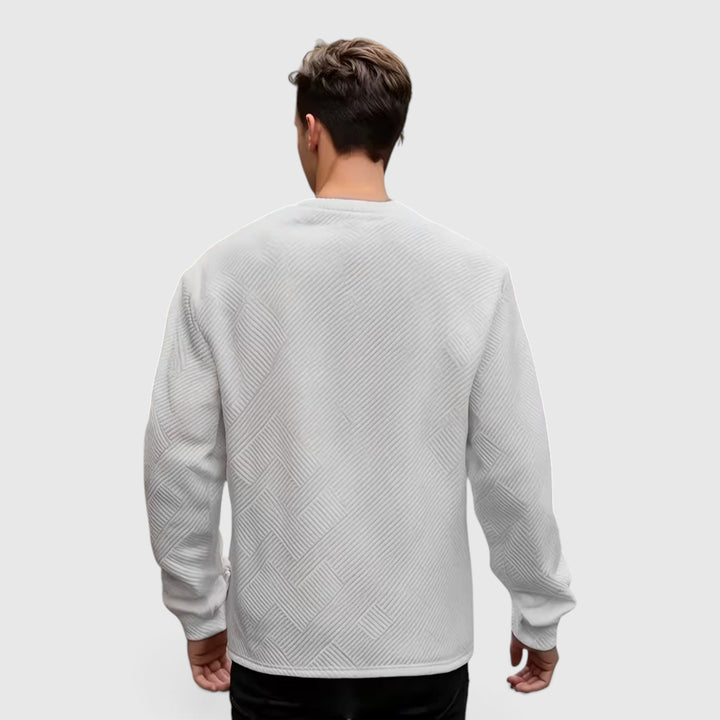 Versatile men's casual sweater, jacquard crew neck and long sleeve, ideal for spring.