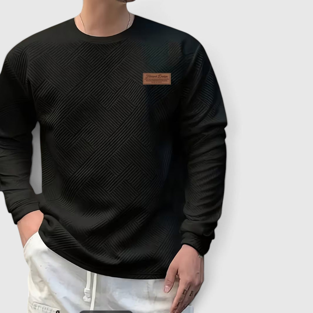 Comfortable men's long sleeve jacquard crew neck sweatshirt, a staple for everyday style.
