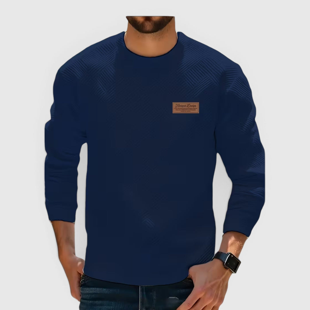 Classic men's fashion jacquard crew neck pullover, long sleeve for versatile wear.