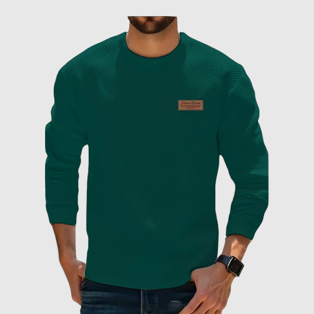 Men's everyday wear jacquard crew neck long sleeve sweatshirt, a casual and comfy top.