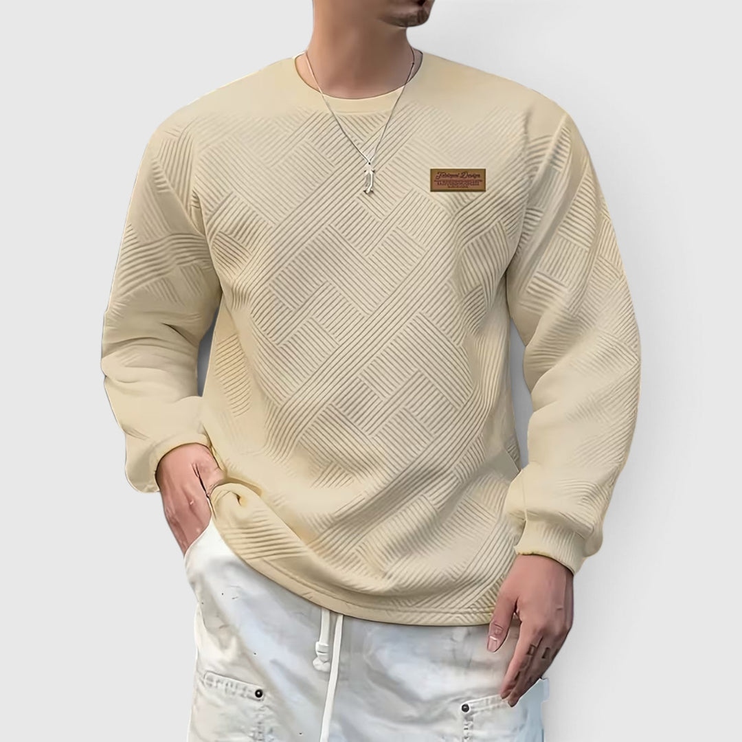 Fashionable men's long sleeve jacquard crew neck sweater, great for spring/autumn style.
