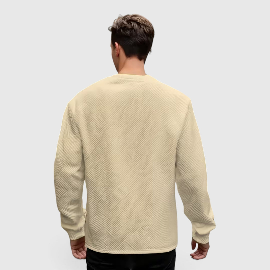 Men's crew neck jacquard pullover, long sleeve for ultimate casual comfort and style.