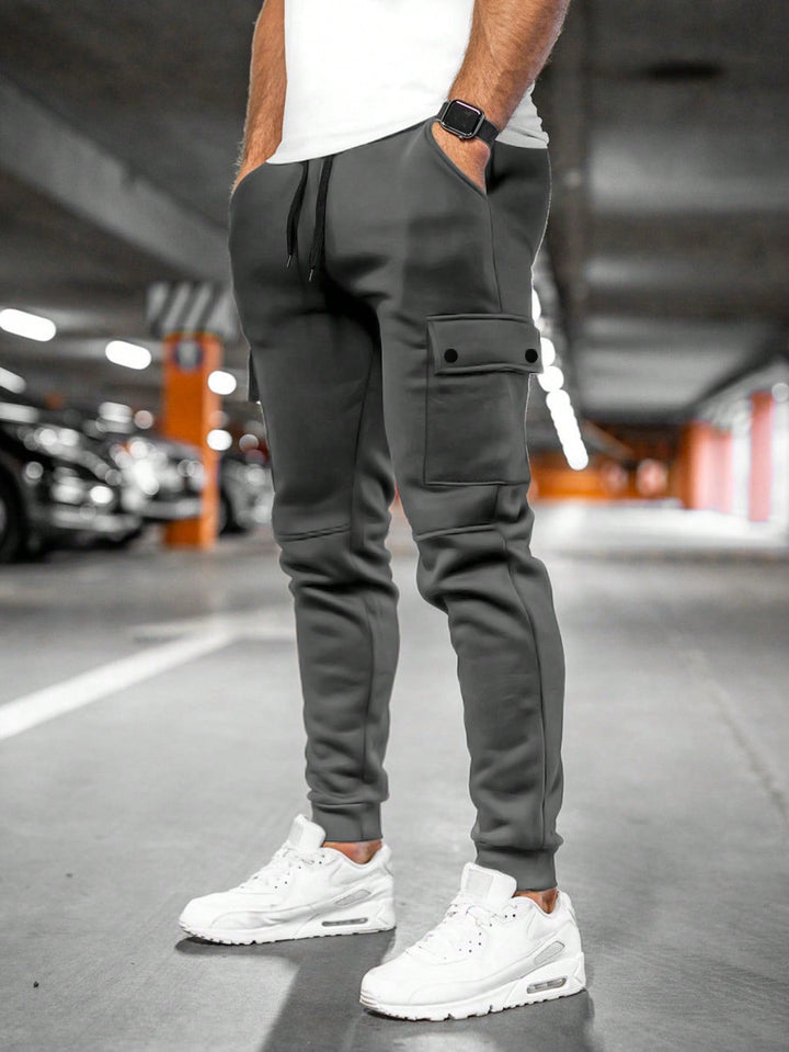 Men's casual jogger cargo trousers with drawstring waist in army green