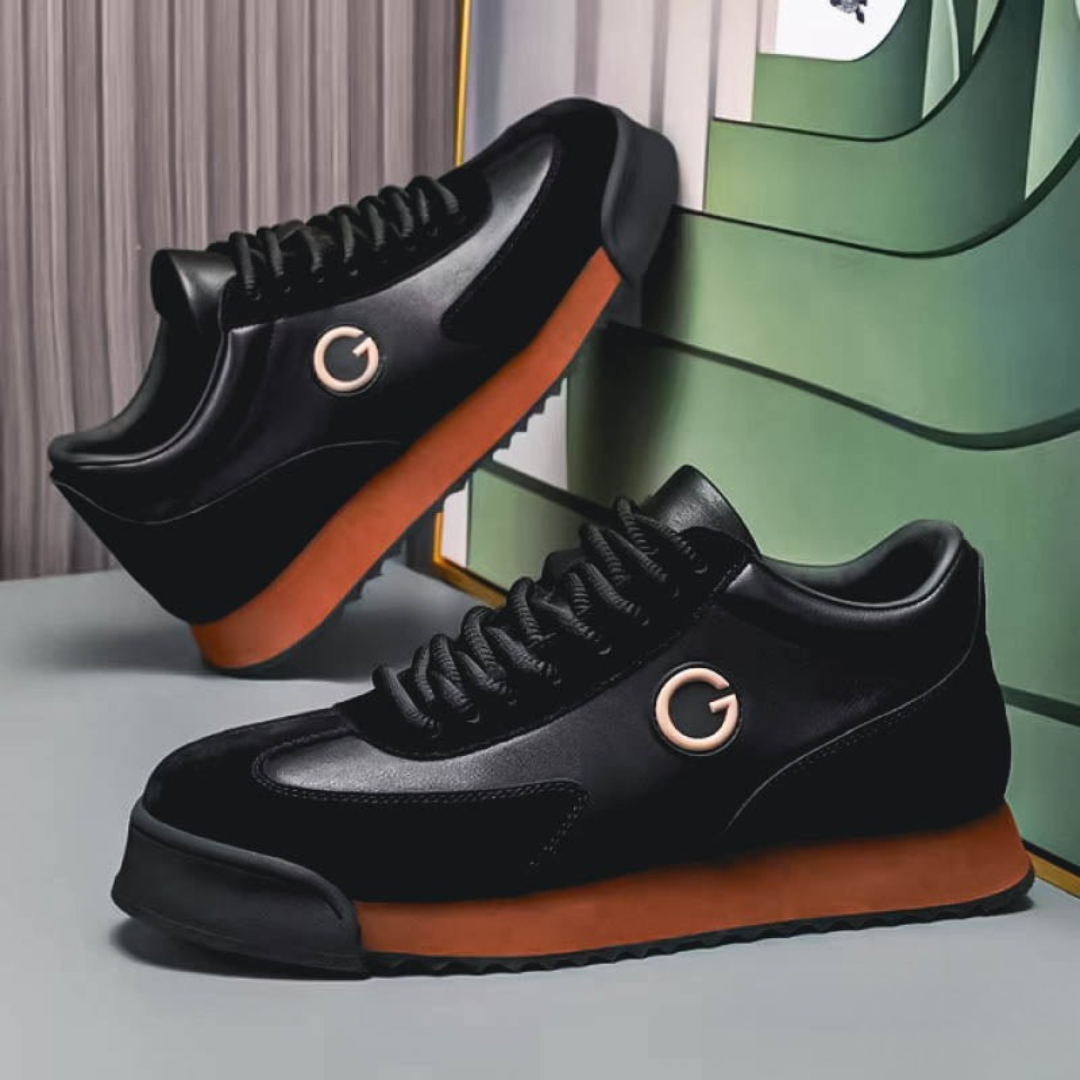 Black men's casual lace-up trainers, versatile for everyday fashion. Comfortable men's footwear, durable sneakers.