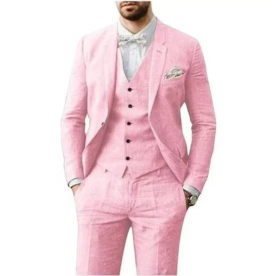 Complete men's waistcoat set in a breathable linen blend, ideal for casual or event wear.