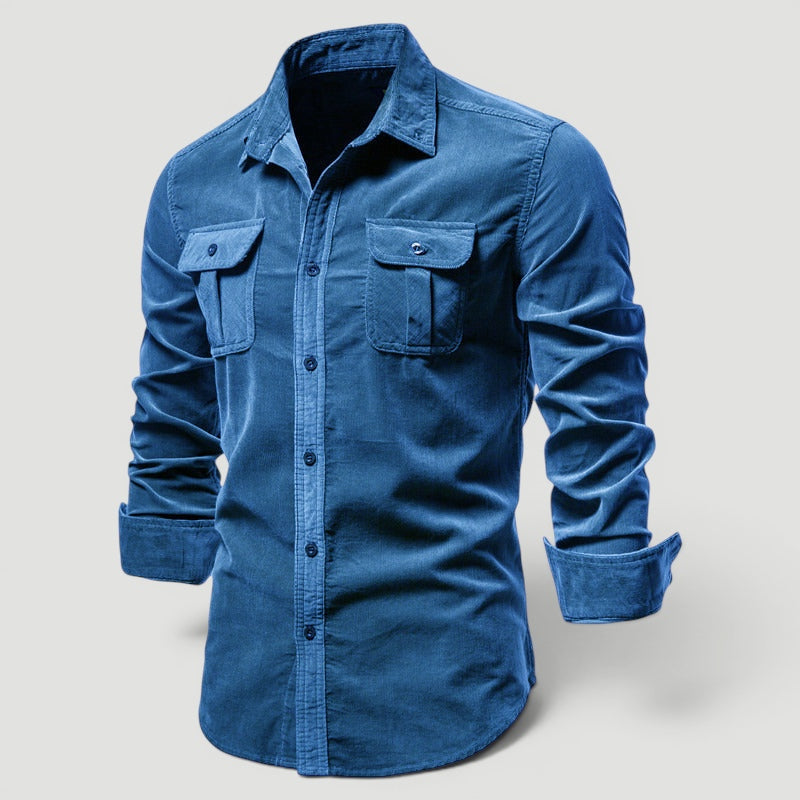 Men's casual long sleeve button-up shirt, slim fit. Perfect for versatile modern smart casual style & comfort.