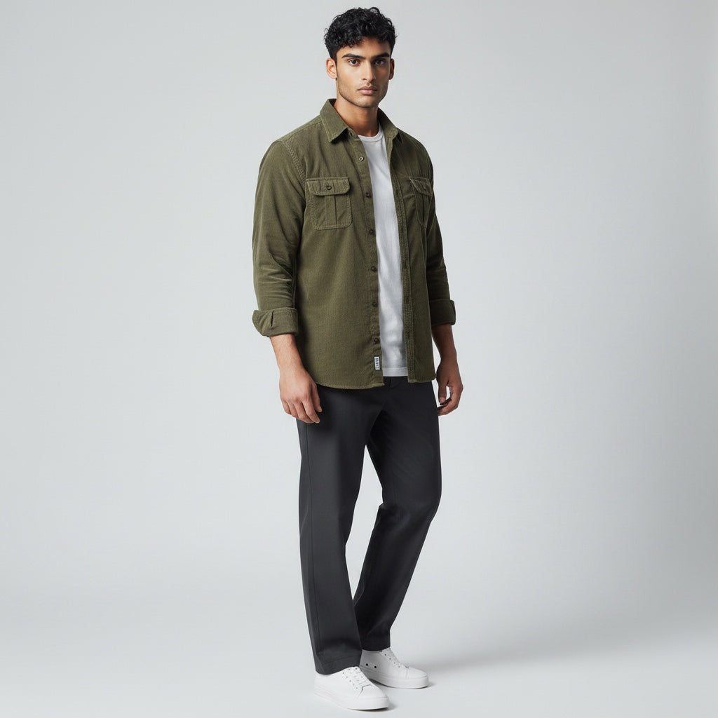 Comfortable men's casual long sleeve button-up shirt. Versatile for effortless style & modern elegant look.
