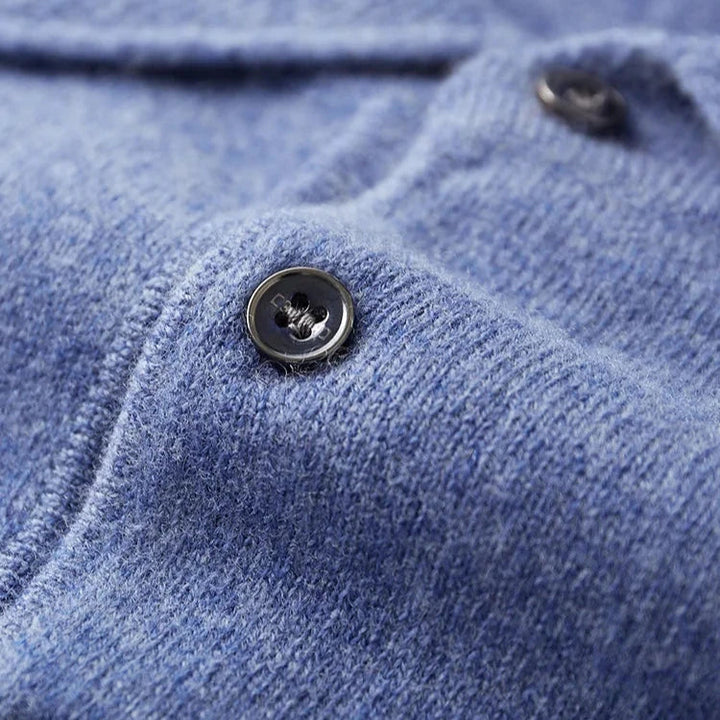 Fashionable men's long sleeve knit polo sweater, ideal for versatile smart casual & daily wear.