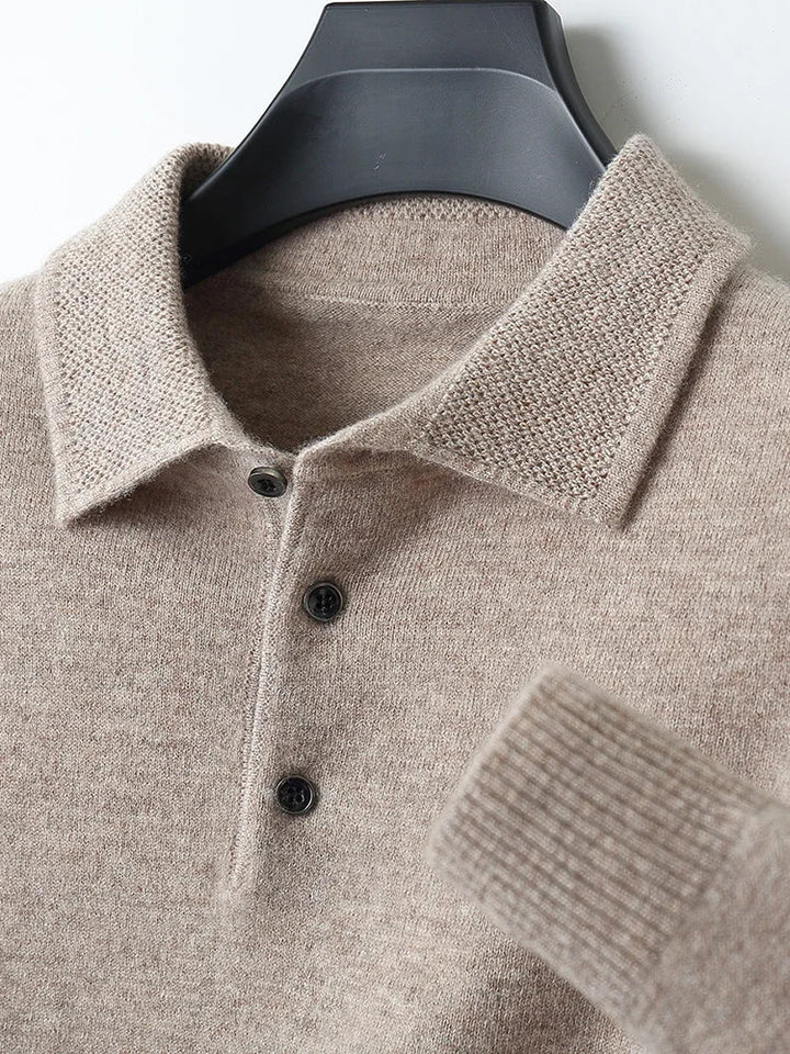 Smart casual men's long sleeve sweater polo, versatile knit top for modern fashion & comfort.