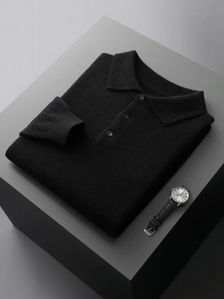 Men's long sleeve casual polo sweater, great for smart casual events or daily wear. Versatile top.