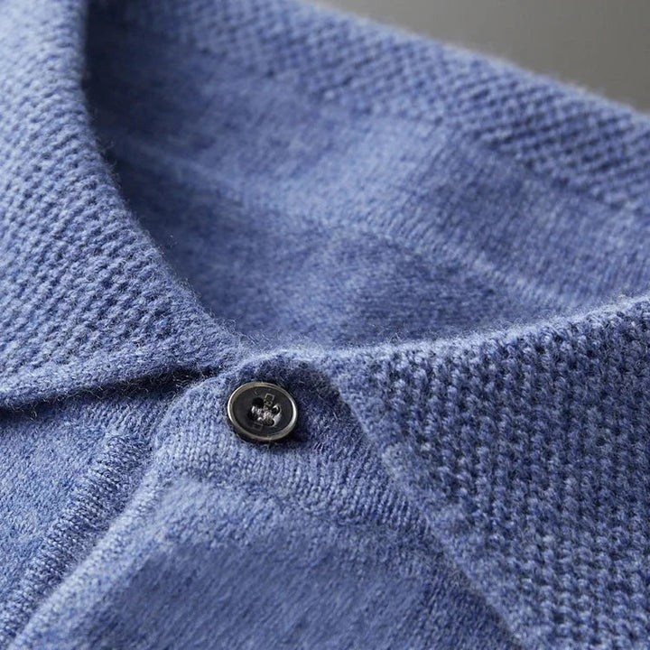 Trendy men's casual long sleeve polo sweater, a must-have knit top for modern style & comfort.