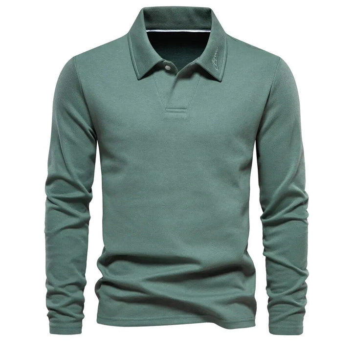 Timeless men's casual polo sweater. Soft knitted long-sleeve top for everyday comfort and sophisticated men's fashion.