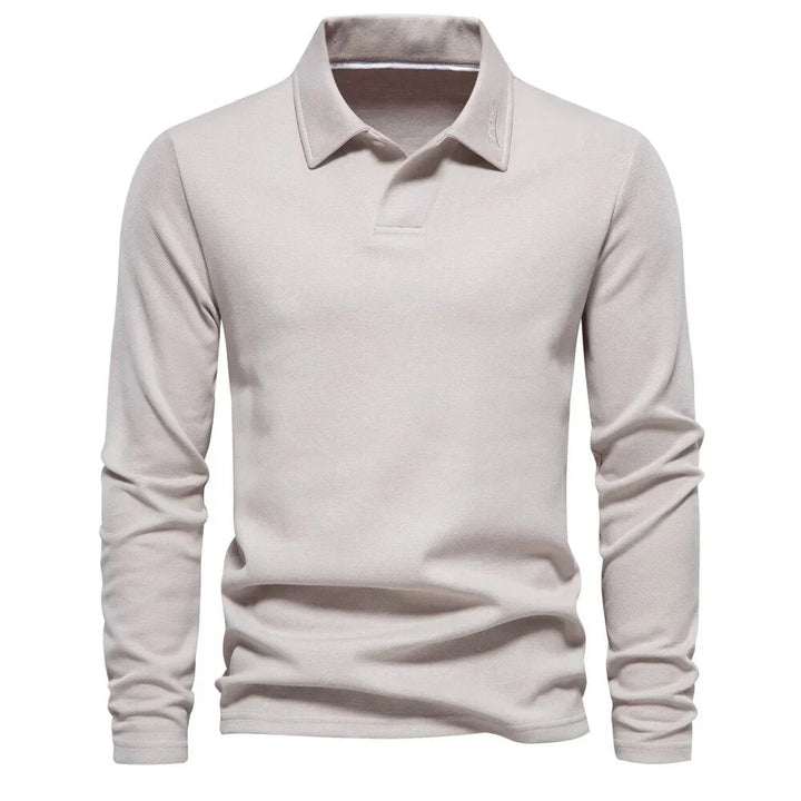 New men's long-sleeve polo sweater. A comfortable, stylish, button-up knitted top for modern casual wear & fashion.