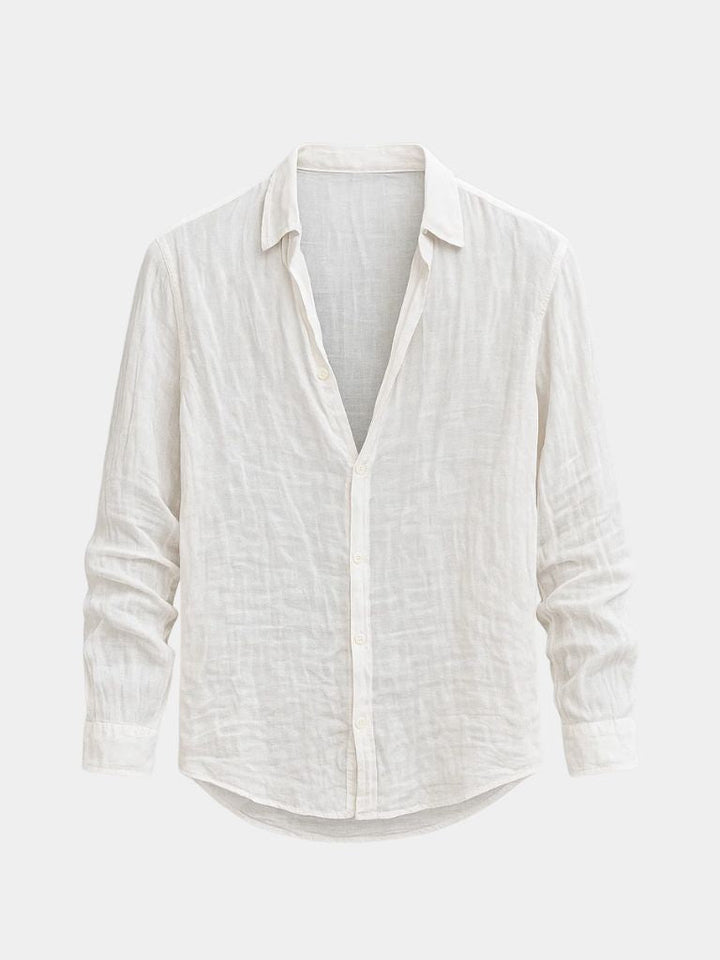 Lightweight men's long sleeve casual shirt, designed for summer comfort and breathability.