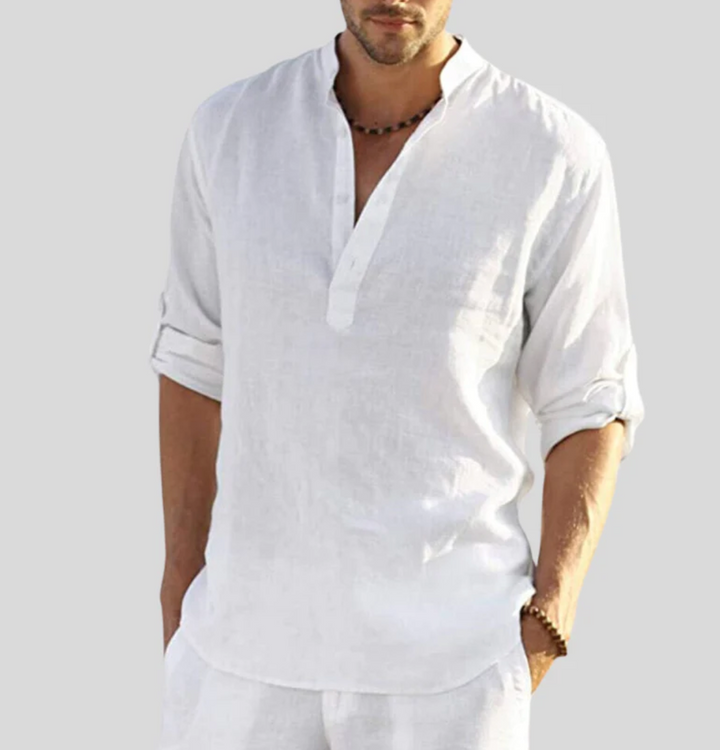 Men's casual long sleeve shirt with button placket, relaxed fit, perfect for summer style.