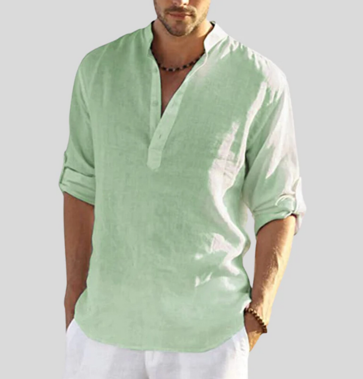 Men's casual long sleeve shirt, button placket, relaxed fit for summer comfort & everyday style.