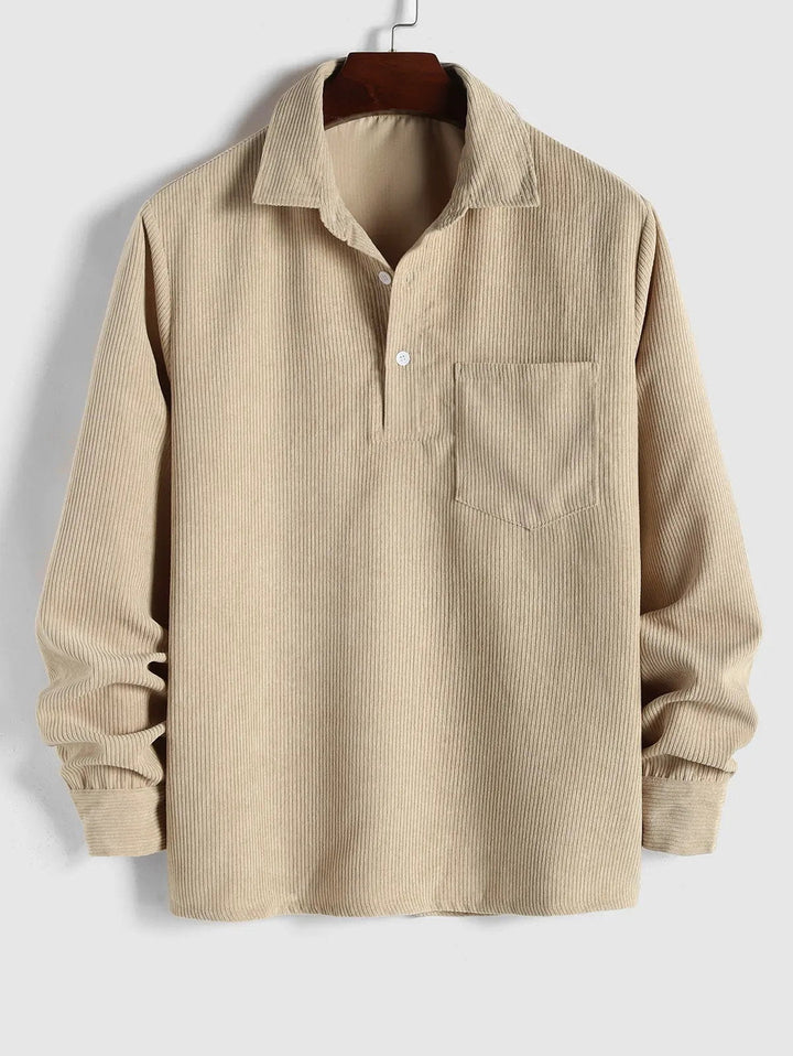 Relaxed fit button-up shirt for men, featuring a stylish camp collar.