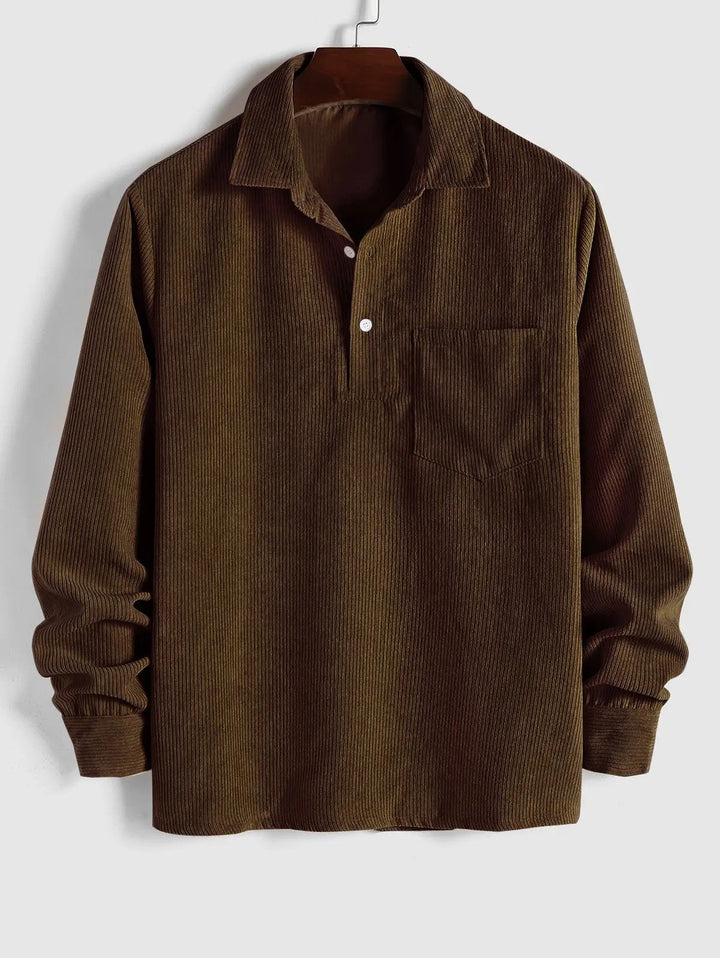 Menswear fashion: casual long sleeve shirt with functional chest pocket.
