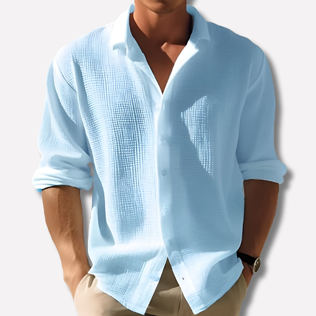 Men's casual long sleeve shirt with stand collar in breathable fabric