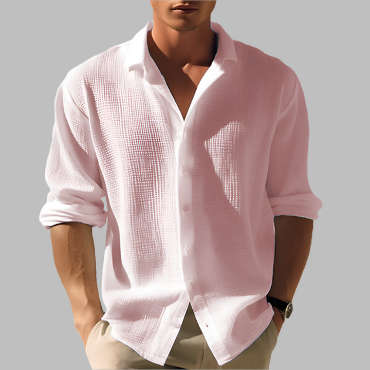 Versatile men's fashion casual shirt, long sleeves, stand collar design