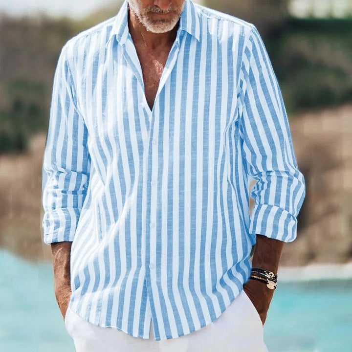 Men's casual long-sleeve striped shirt, lightweight for everyday wear. Comfortable and stylish men's apparel.