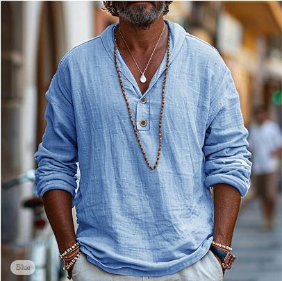 Relaxed fit men's button-up shirt, versatile lightweight long-sleeve casual style.
