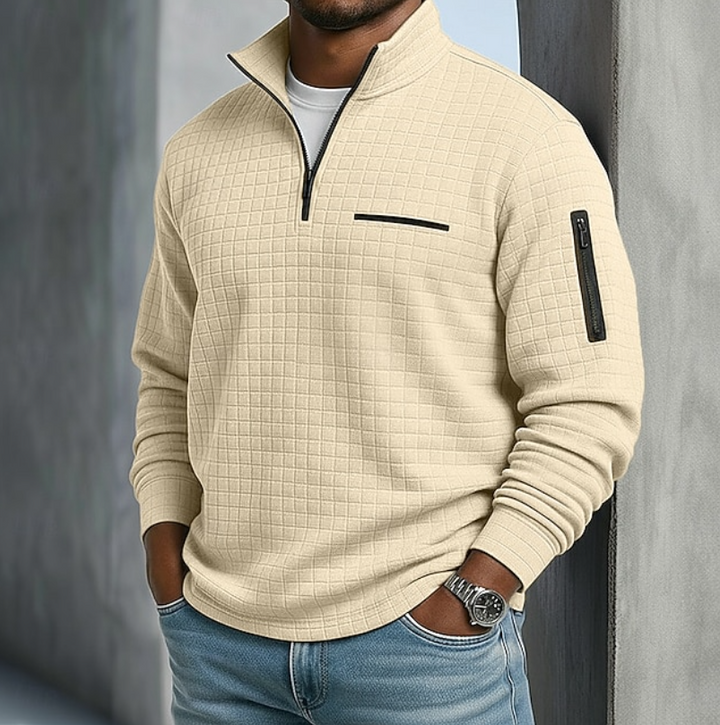Everyday men's long sleeve waffle knit jumper. Casual & comfortable knitwear, ideal for layering.