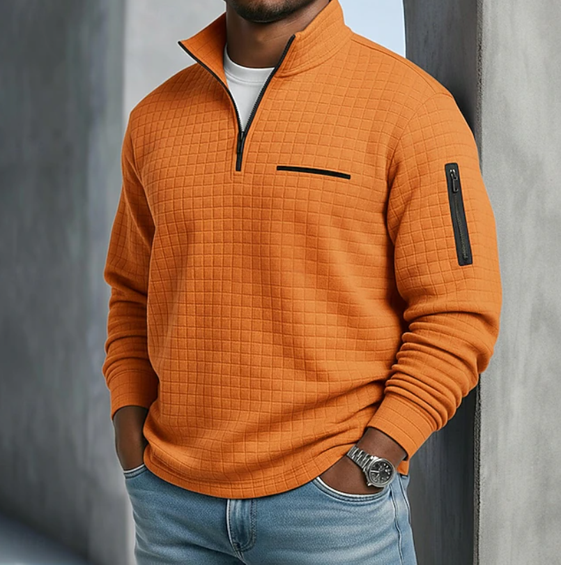 Men's casual long sleeve waffle knit sweater, perfect for everyday comfort & style.