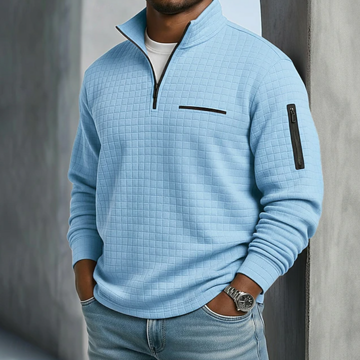 Relaxed fit men's waffle knit pullover, ideal for fall & winter layering.