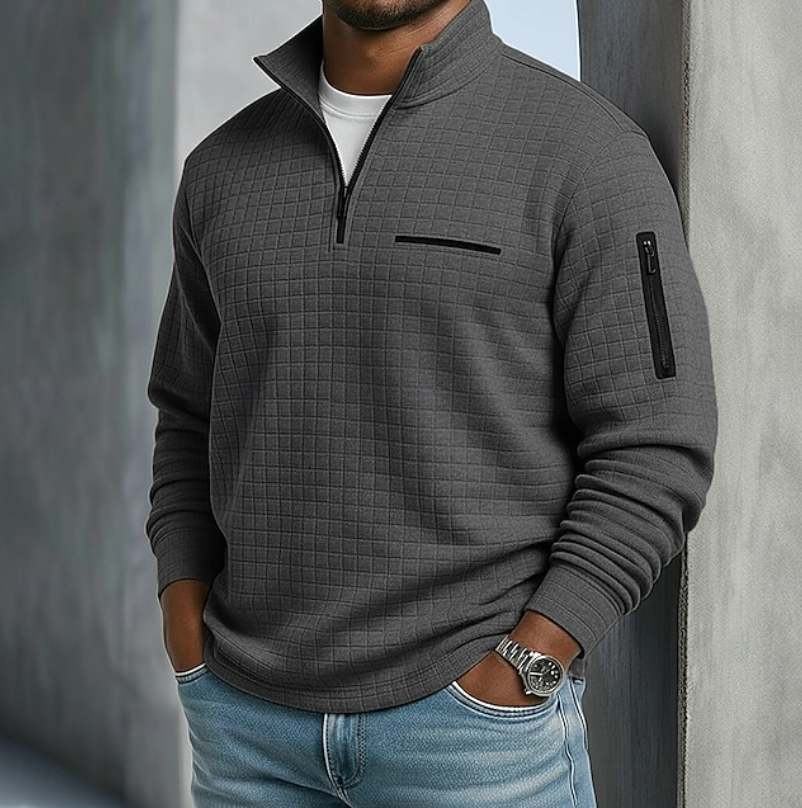 Comfortable men's crew neck waffle knit sweater with a relaxed fit for daily wear.