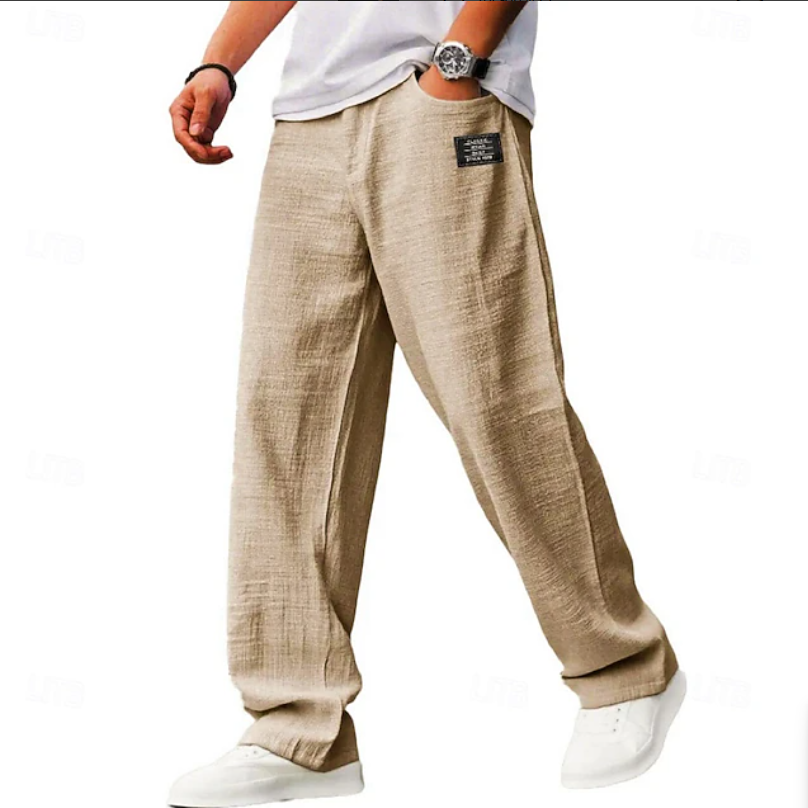 Close-up of soft, breathable men's casual loose pants fabric. Ultimate comfort for everyday wear & relaxed fit.