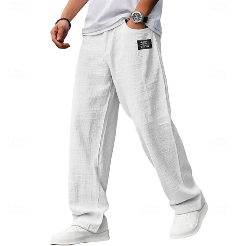 Folded men's casual loose-fit pants, showcasing ultimate comfort for everyday, travel, and relaxed lounge wear.