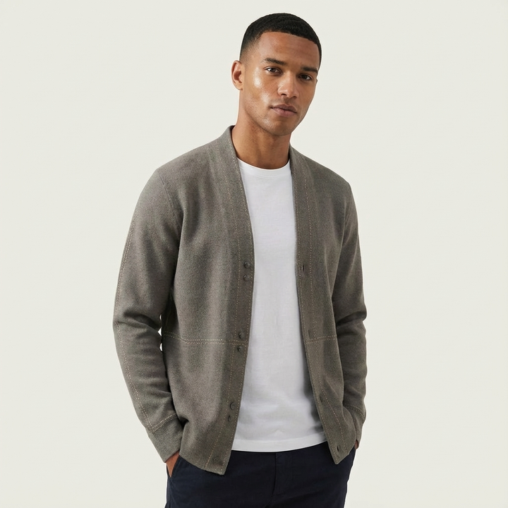 Men's casual plaid cardigan sweater, button front, offering effortless style & warmth.