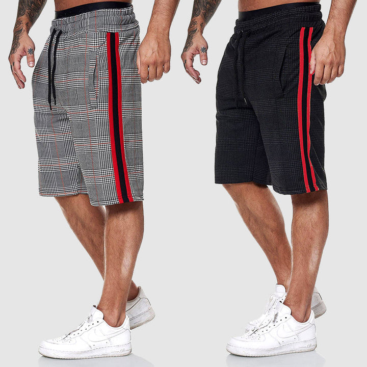 Versatile men's plaid drawstring shorts; perfect for casual outings, beach days, or comfortable home wear.