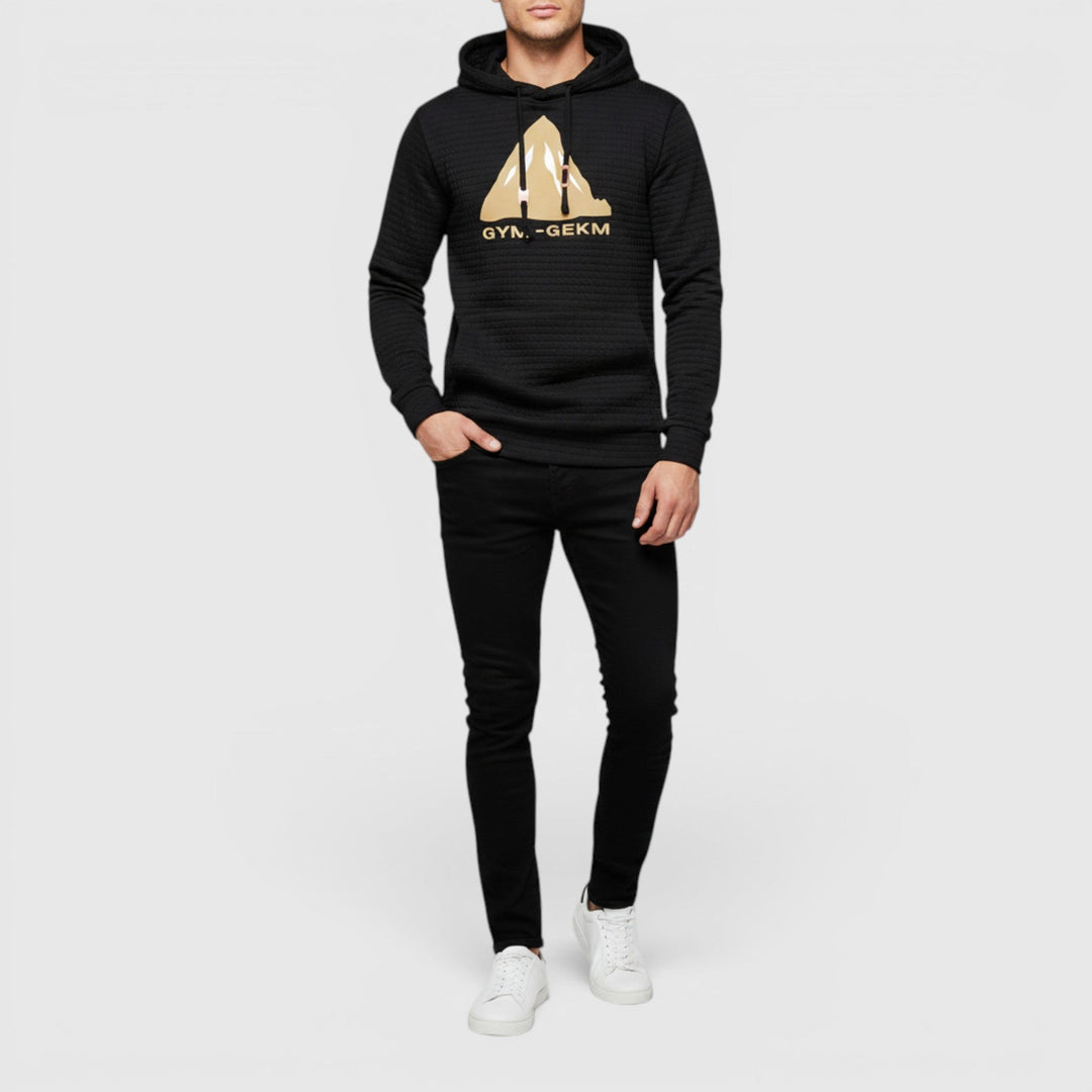 Black men's casual pullover hoodie, perfect for comfortable autumn layering.