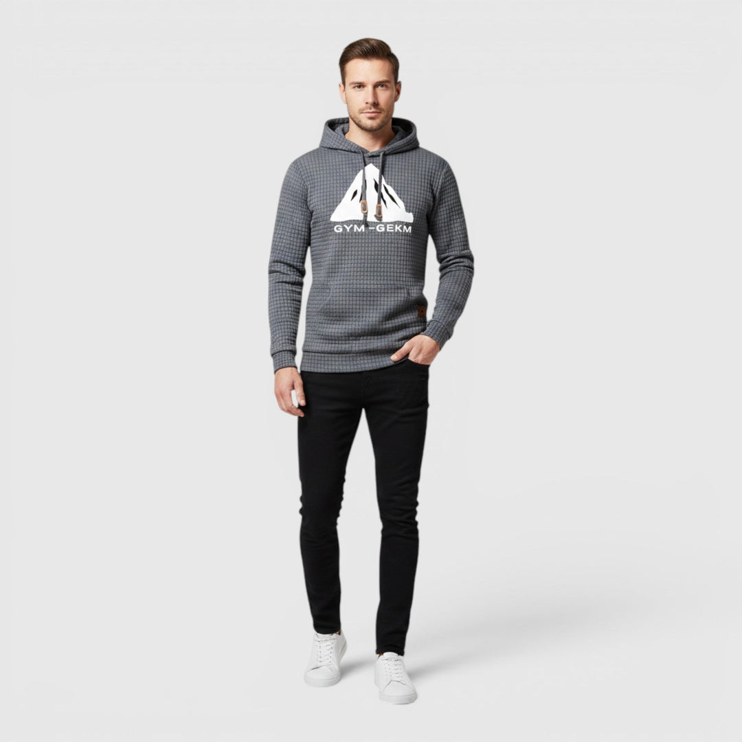 Men's blue pullover hoodie, soft & warm casual loungewear for cold weather.