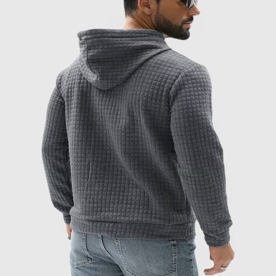 Fall men's pullover hoodie, stylish casual comfort for everyday wear.