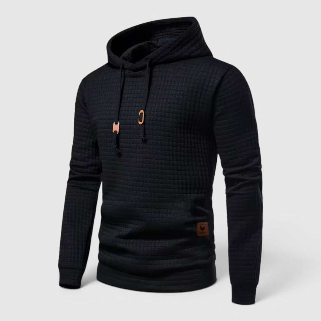 Grey men's casual pullover hoodie, cozy loungewear for fall & winter comfort.