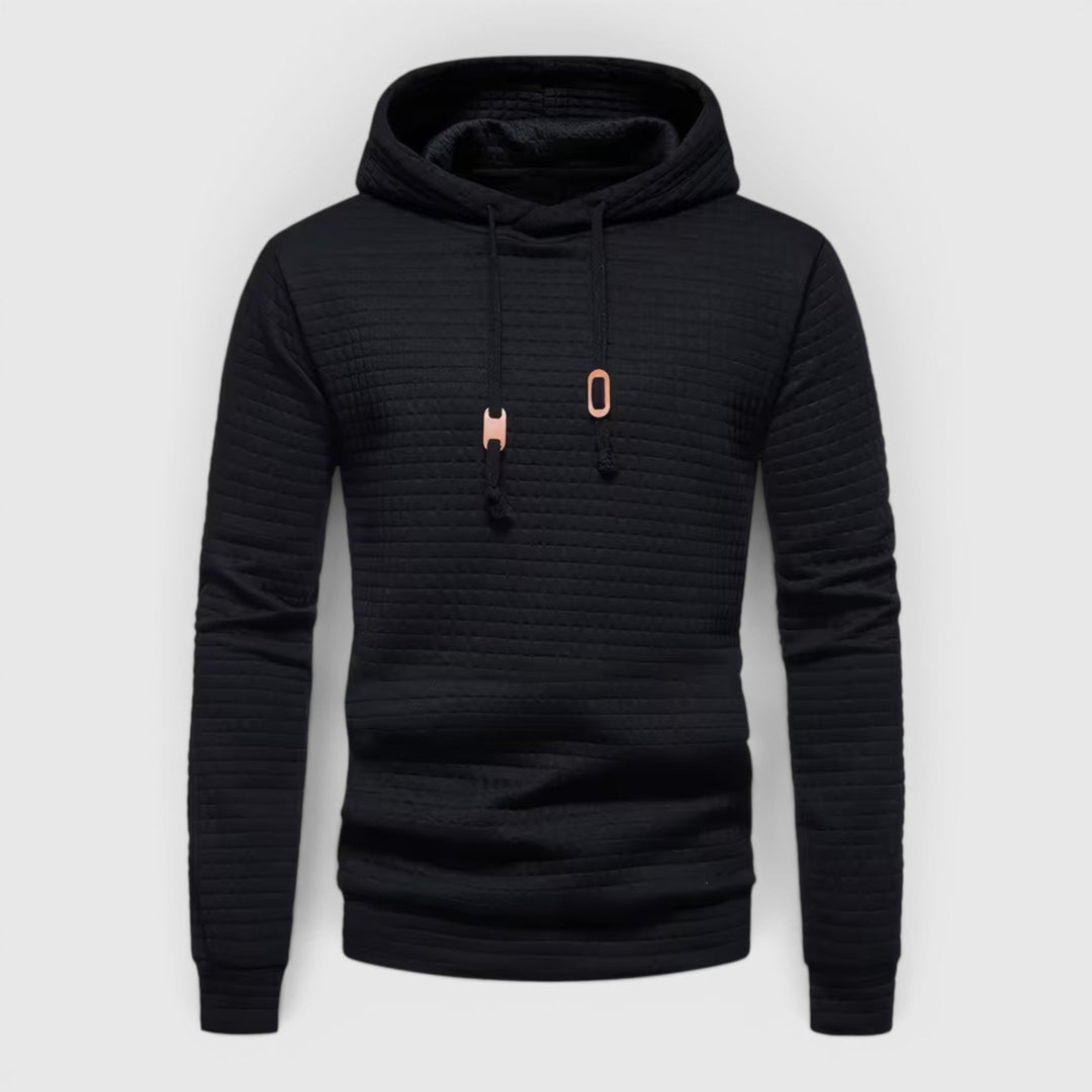 Men's casual blue pullover hoodie, warm & comfortable for winter outdoor wear.