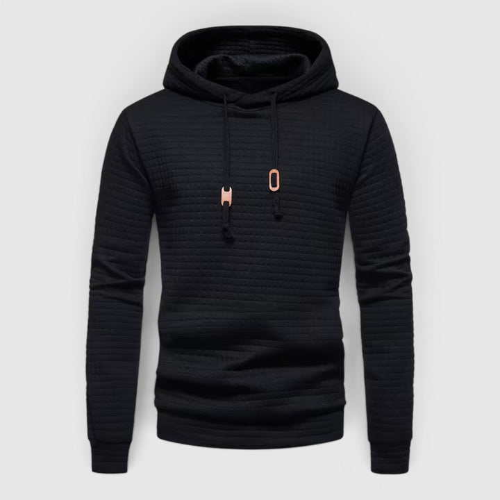 Men's casual blue pullover hoodie, warm & comfortable for winter outdoor wear.