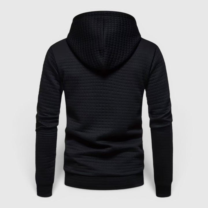 Black men's textured pullover, comfortable casual loungewear for fall.