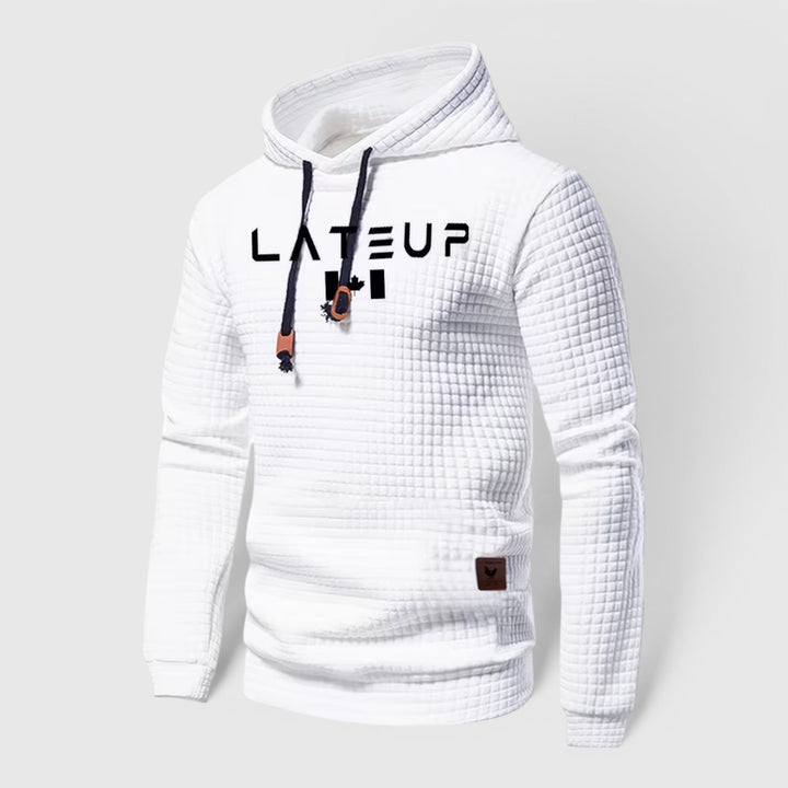 Comfortable men's fall hoodie, a modern casual pullover ideal for layering.