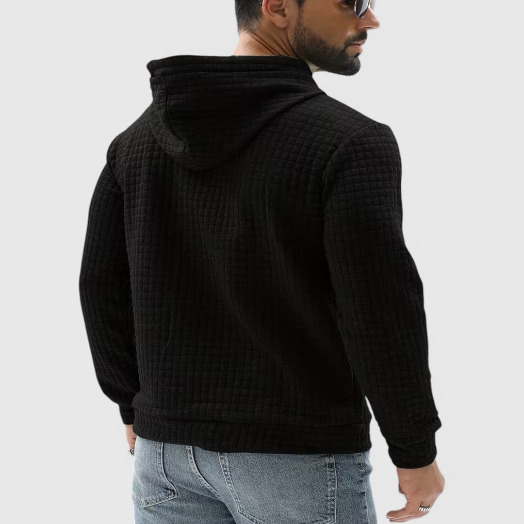 Grey men's fall/winter pullover hoodie, versatile & comfortable casual top.