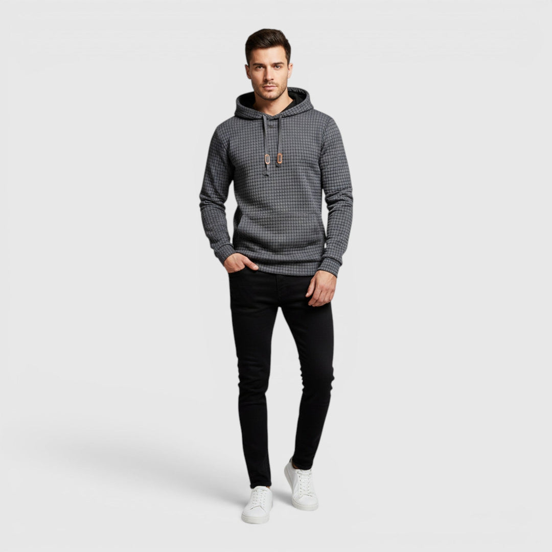 Grey men's casual pullover hoodie, stylish & comfortable for daily wear.